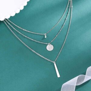 Yalice Multi-Layered Disc Necklace Chain Bar Drop Pendant Necklaces Coin Jewelry for Women (Silver)