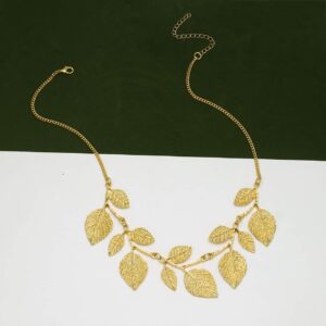 CENAPOG Bohemian Glitter Hammered Leaf Collar Necklace for Women Plant Necklace Chunky Tree Life Choker Necklace Vintage Sparkly Bib Necklace for Evening Party Fashion Jewelry (Gold)