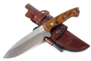 jeo-tec nº29 bushcraft survival hunting camping knife - mova-58 stainless steel - cocobolo wood handle - 10'' overall - multi-positioned leather sheath - handmade in spain