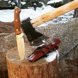 JEO-TEC Nº29 Bushcraft Survival Hunting Camping Knife - MOVA-58 Stainless Steel - Cocobolo Wood Handle - 10'' Overall - Multi-positioned Leather Sheath - Handmade in Spain