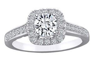 affy 0.90 carat (ctw) round shape white natural diamond halo engagement wedding ring in 14k solid white gold ring size-6.5