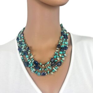 MGR MY GEMS ROCK! Beaded Sodalite Mix Stone Endless Infinity Long or Multi layered Boho Statement Necklace, 60" Long.