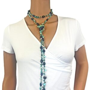 MGR MY GEMS ROCK! Beaded Sodalite Mix Stone Endless Infinity Long or Multi layered Boho Statement Necklace, 60" Long.