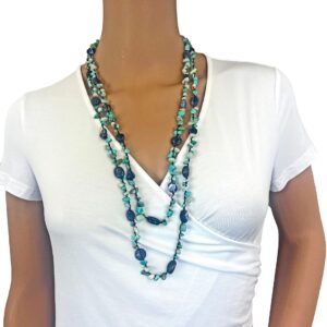 MGR MY GEMS ROCK! Beaded Sodalite Mix Stone Endless Infinity Long or Multi layered Boho Statement Necklace, 60" Long.