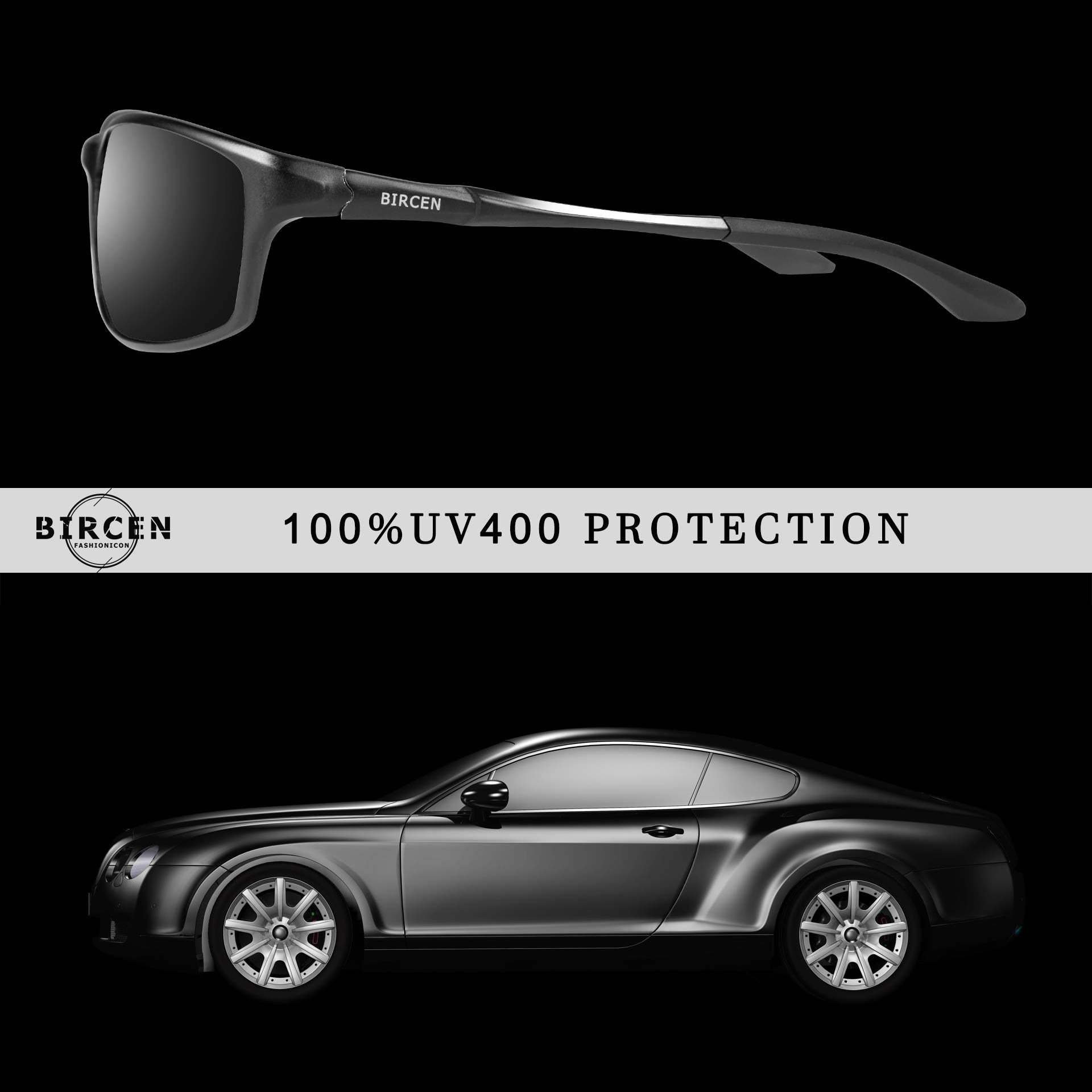 BIRCEN Polarized Mens Sunglasses: UV Protection Black Blue Shades for Men Sport Driving with Al-Mg Metal Frame