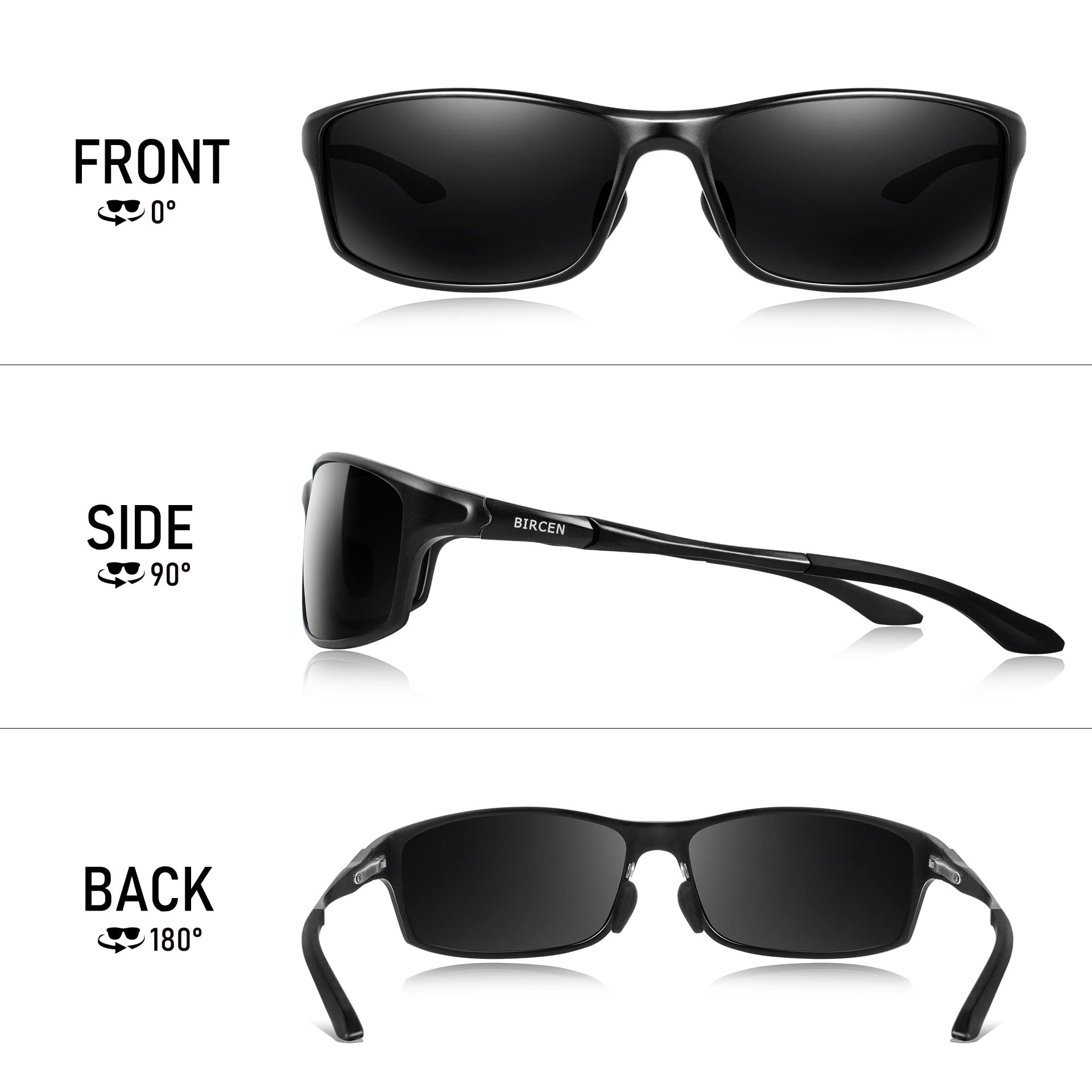 BIRCEN Polarized Mens Sunglasses: UV Protection Black Blue Shades for Men Sport Driving with Al-Mg Metal Frame