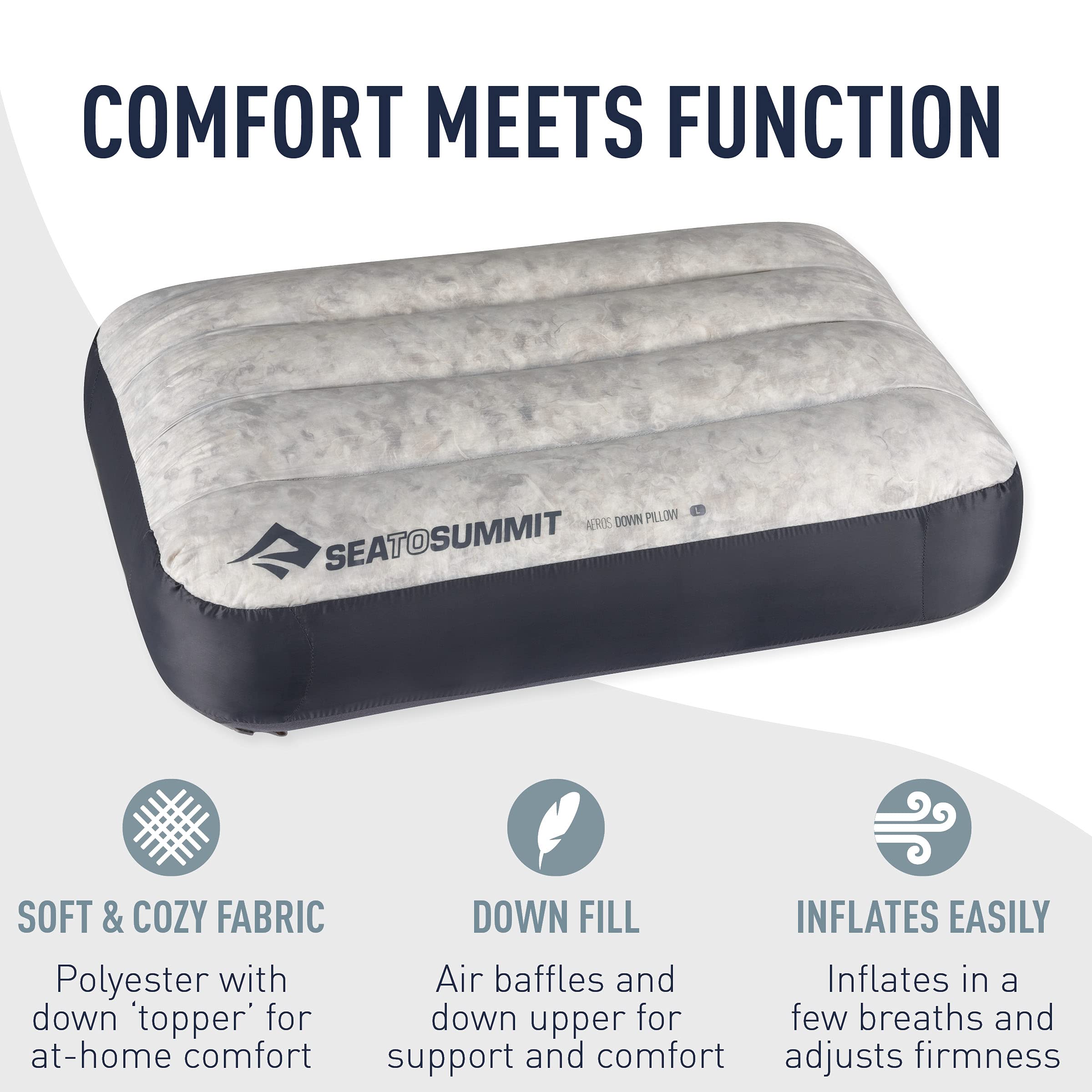 Sea to Summit Aeros Down Inflatable Pillow, Deluxe (23 x 14.9), Grey