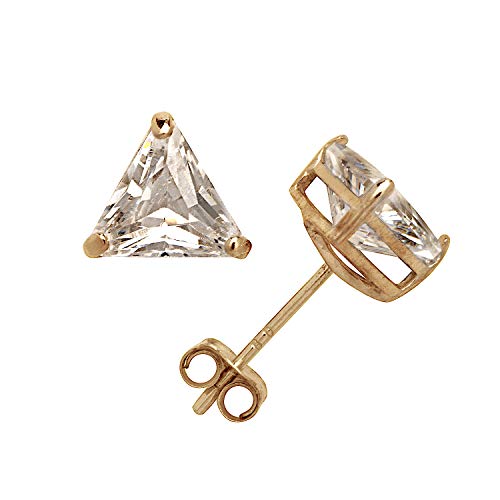 Jewelryweb Solid 14k Yellow or White Gold Trillion-cut Triangle Cubic Zirconia Basket Post Stud Earrings (4-6mm) (6.0, yellow-gold)