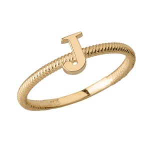 Modern Contemporary Rings Women's 10k Yellow Gold J Initial Stackable Rope Design Ring (Size 7)