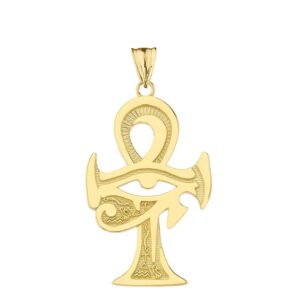 Fine 14k Yellow Gold Egyptian Eye of Horus Ankh Cross Pendant