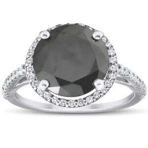 3 1/3 Ct Black Diamond Halo Engagement Ring 14k White Gold - Size 6