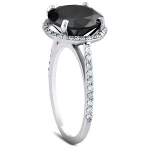 3 1/3 Ct Black Diamond Halo Engagement Ring 14k White Gold - Size 6