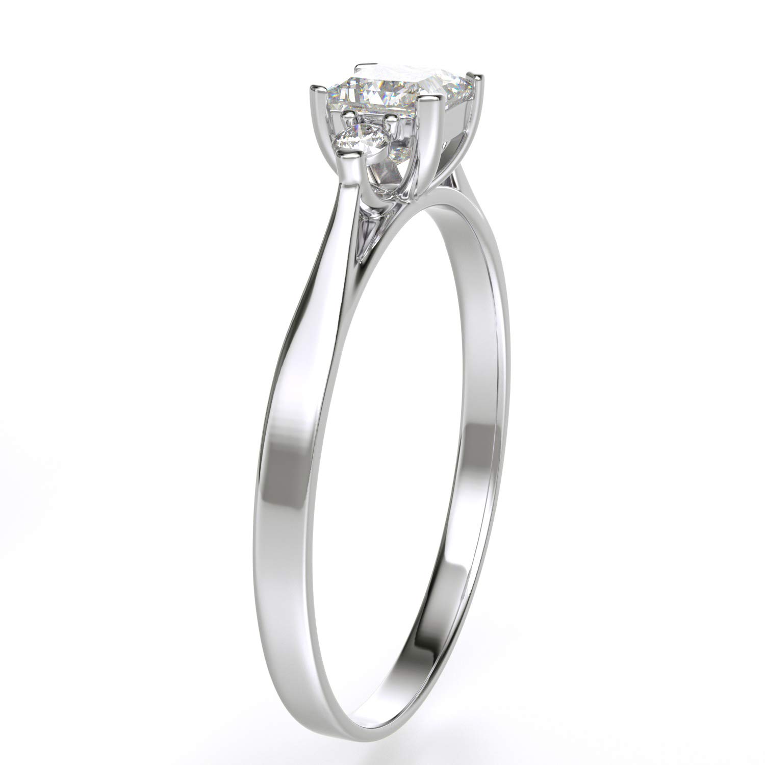 The Jewelry Galleria 14K White Gold Princess Cut Center Stone White CZ 3 Three Stone Engagement Ring Size 7