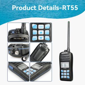 Retevis RT55 Handheld Marine Radio,Marine Two-Way Radios, Floating IP67 Submersible Waterproof,Vibration Drainage,NOAA Weather,International,LCD Screen,Emergency, Ship to Shore Radio for Boats Kayak