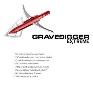 BLOODSPORT Gravedigger Extreme 4-Blade Hunting Hybrid Mechanical Broadhead with Cut-on-Contact Tip - 100 Grains | 2.25" Cutting Diameter | 3 Pack