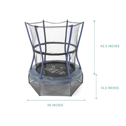 SKYWALKER TRAMPOLINES 48" Round, Indoor Outdoor Mini Trampoline for Kids Toddler Bouncer with Enclosure Net, Padded Frame, Cover and Handlebar, No-Gap Safe Design, Space Adventure