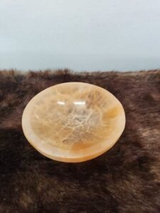 crystalsahoy 4" peach selenite charging bowl with base, selenite sourced ethically from morocco