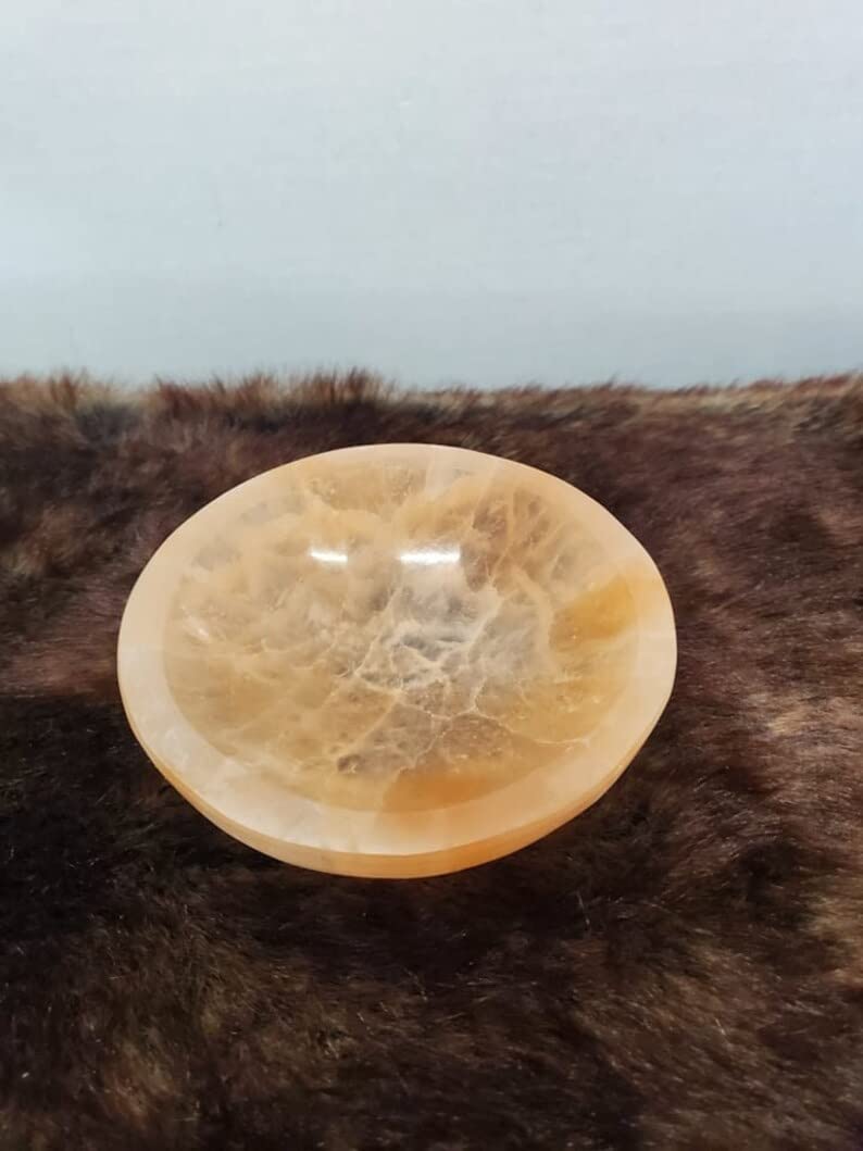 CrystalsAhoy 4" Peach Selenite Charging Bowl with Base, Selenite sourced ethically from Morocco