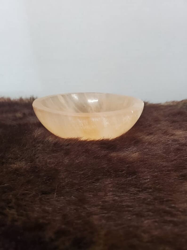 CrystalsAhoy 4" Peach Selenite Charging Bowl with Base, Selenite sourced ethically from Morocco