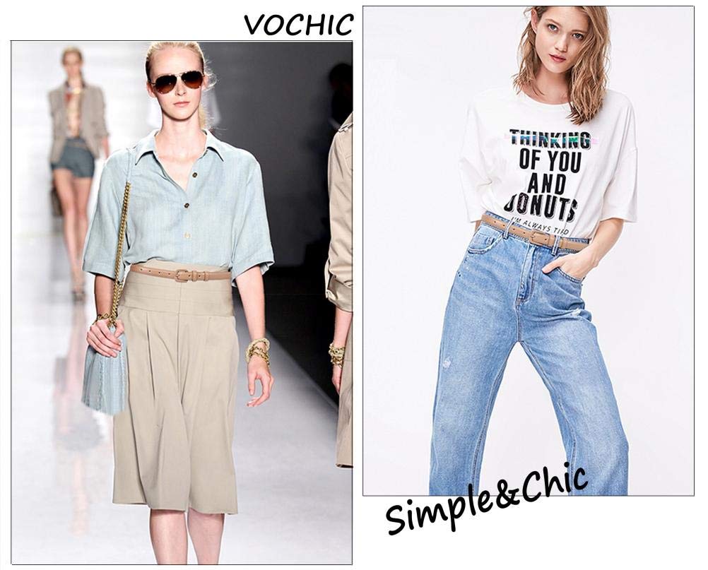 VOCHIC Trendy Women Leather Skinny Belts for Jeans Pants Thin Dress Waist Belt