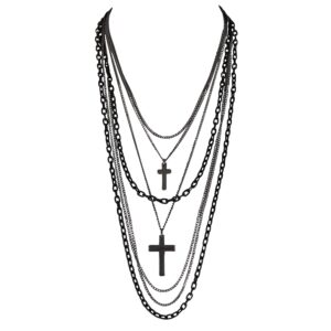 dragonweave jewelry deluxe gothic crosses retro 80 madonna multilayer black & gunmetal chain long multi strand necklace