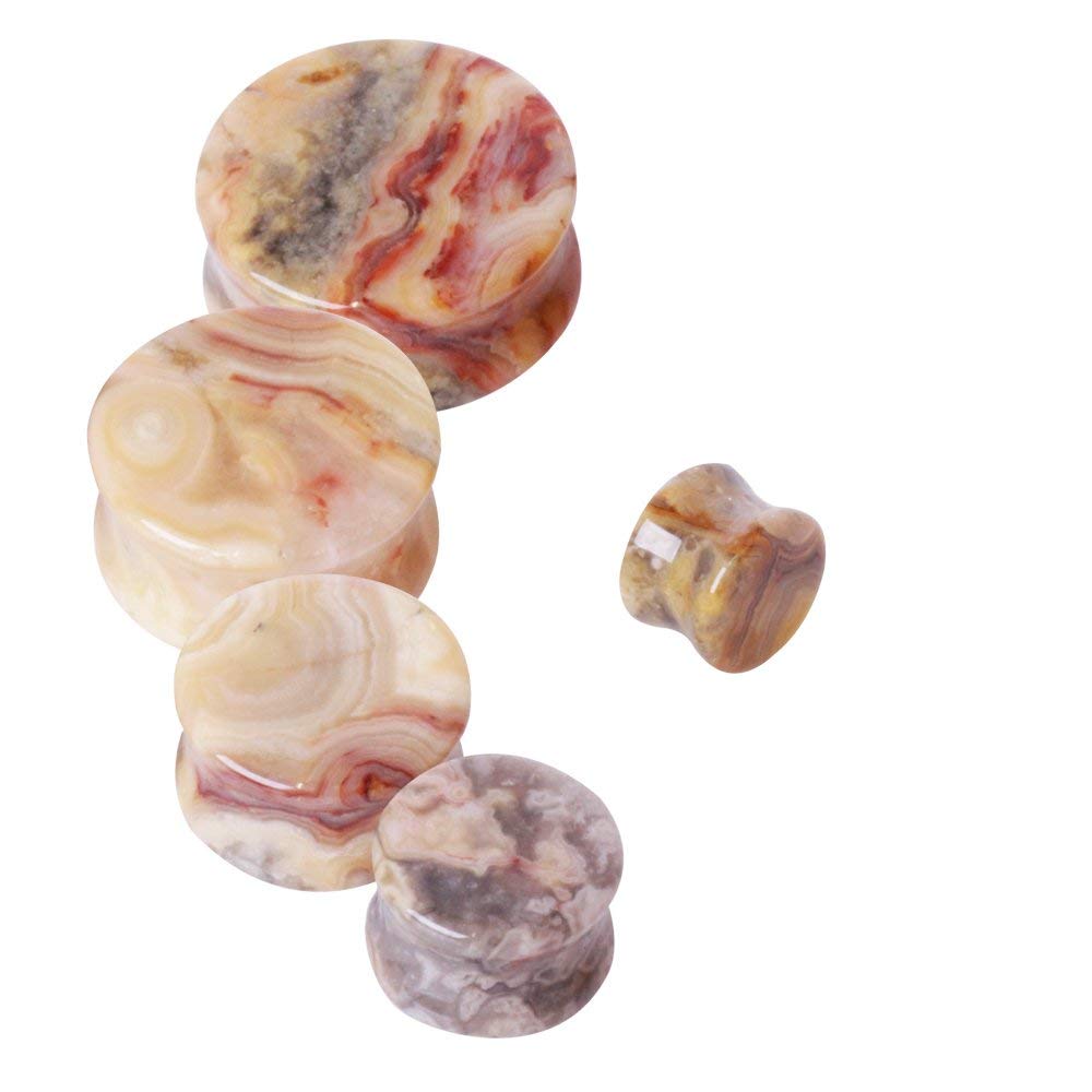 Natural Crazy Lace Agate Stone Saddle Plug (0GA)