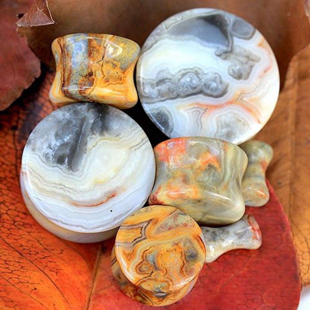 Natural Crazy Lace Agate Stone Saddle Plug (0GA)