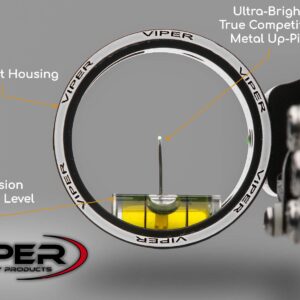 VIPER Archery Sidewinder XL Compound Bow Sight - Made in USA - Machined Aluminum, Bright Single Pin, Toolless Quickset Gear-Drive Elevation & Micro-Tune Windage Adjustments, 0.010 Pin