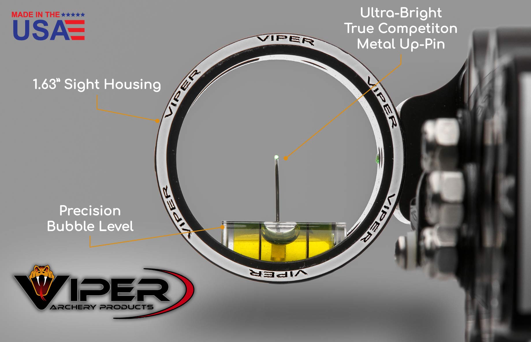 VIPER Archery Sidewinder XL Compound Bow Sight - Made in USA - Machined Aluminum, Bright Single Pin, Toolless Quickset Gear-Drive Elevation & Micro-Tune Windage Adjustments, 0.010 Pin