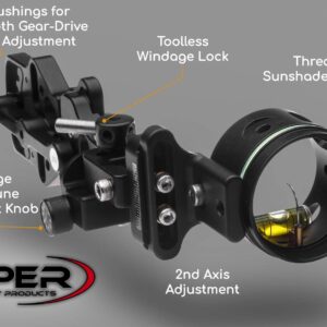 VIPER Archery Sidewinder XL Compound Bow Sight - Made in USA - Machined Aluminum, Bright Single Pin, Toolless Quickset Gear-Drive Elevation & Micro-Tune Windage Adjustments, 0.010 Pin