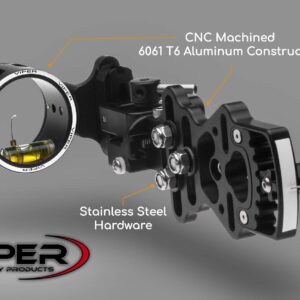 VIPER Archery Sidewinder XL Compound Bow Sight - Made in USA - Machined Aluminum, Bright Single Pin, Toolless Quickset Gear-Drive Elevation & Micro-Tune Windage Adjustments, 0.010 Pin