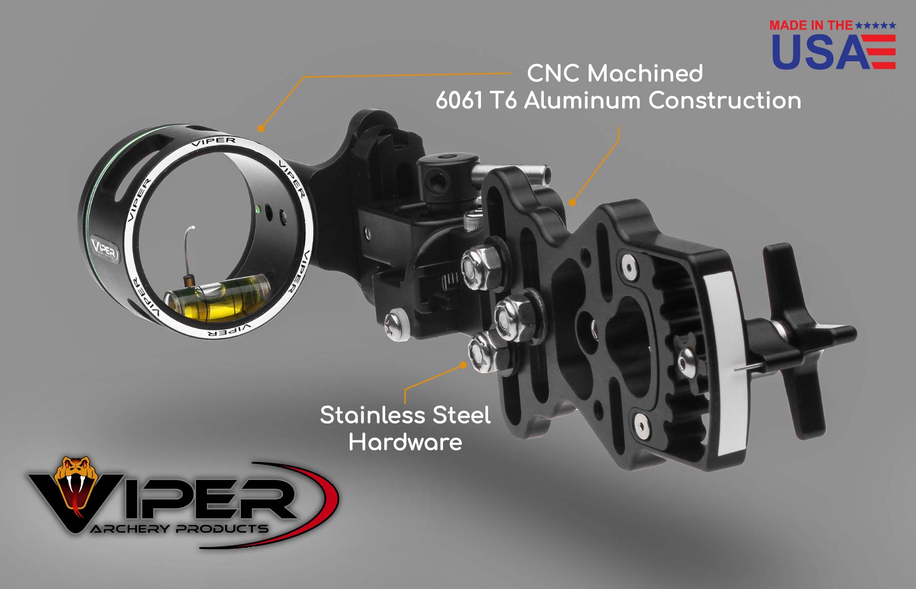 VIPER Archery Sidewinder XL Compound Bow Sight - Made in USA - Machined Aluminum, Bright Single Pin, Toolless Quickset Gear-Drive Elevation & Micro-Tune Windage Adjustments, 0.010 Pin