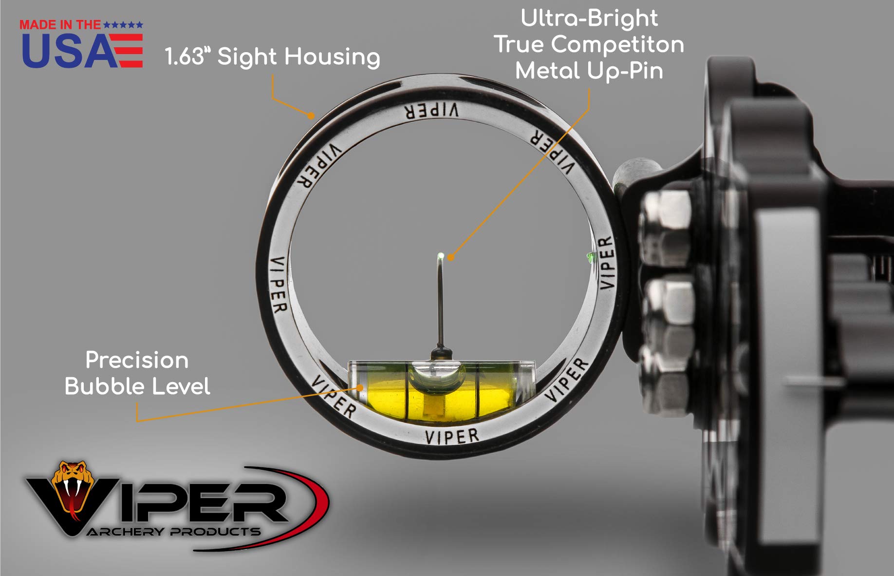 VIPER Archery Sidewinder Compound Bow Sight - Made in USA - Machined Aluminum, Bright Fiber-Optic Single Pin, Toolless Quickset Gear-Drive Elevation Adjustment, 0.015 Pin