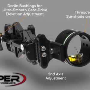 VIPER Archery Sidewinder Compound Bow Sight - Made in USA - Machined Aluminum, Bright Fiber-Optic Single Pin, Toolless Quickset Gear-Drive Elevation Adjustment, 0.015 Pin