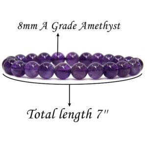 Natural A Grade Amethyst Gemstone 8mm Purple Crystal Round Beads Stretch Bracelet 7 Inch