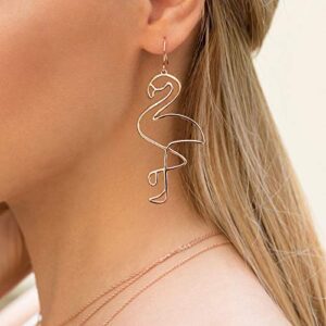 Doubnine Flamingo Hollow Earrings Bird Frame Drop Dangle Rose Gold Earrings Bohemian Jewelry for Women