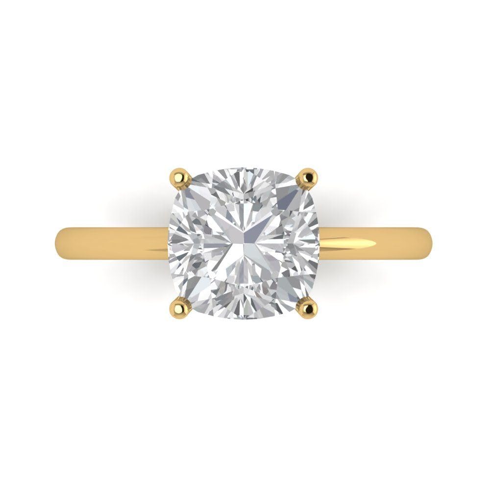 Clara Pucci 2.5 ct Cushion Cut Solitaire Genuine Moissanite Wedding Bridal Designer Anniversary Engagement Ring in 14k Yellow Gold