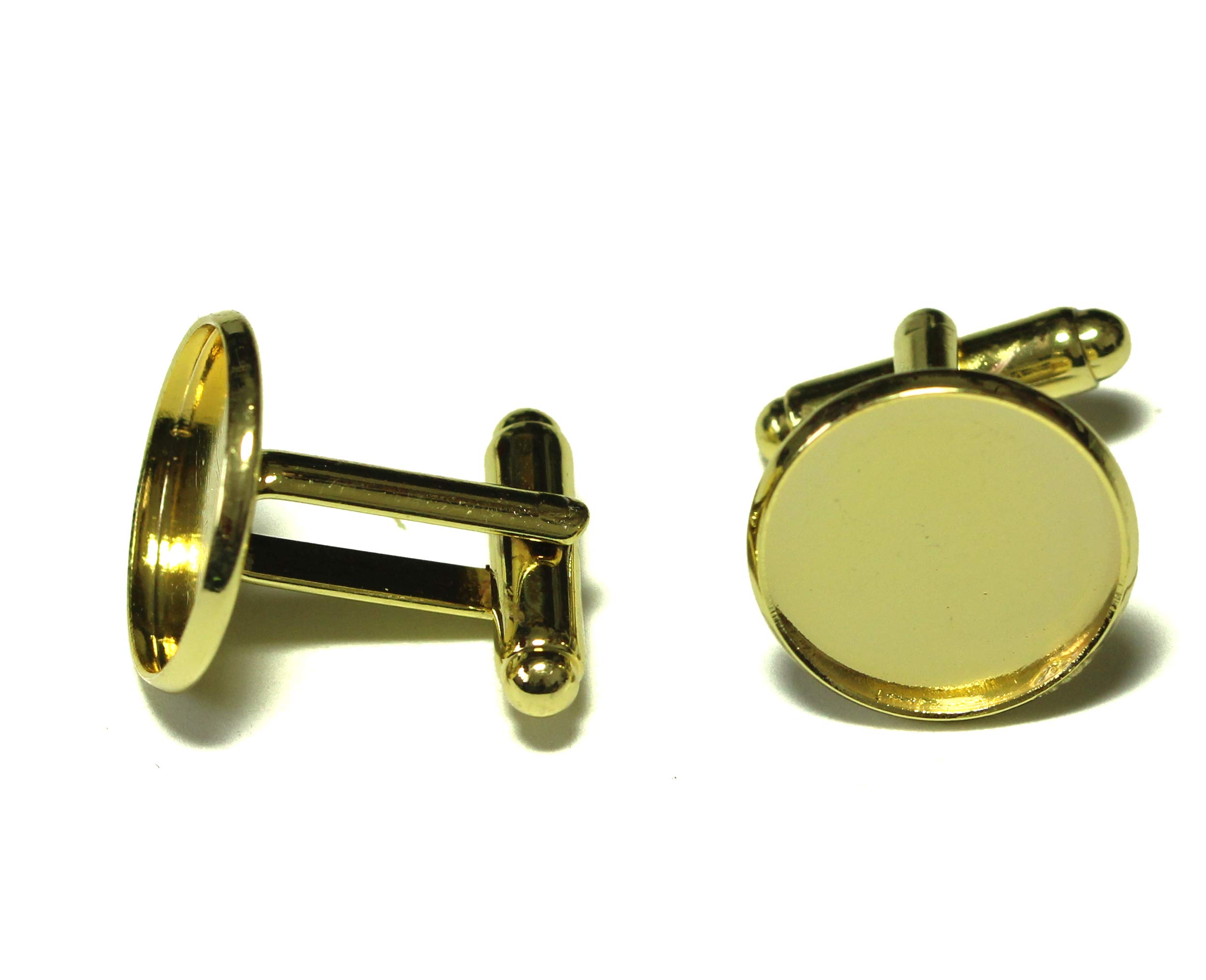 ALL in ONE Cufflinks Cuff Links Button Cabochon Blank Trays Frame with Clear Glass Dome (Gold 16mm - 10 Sets)