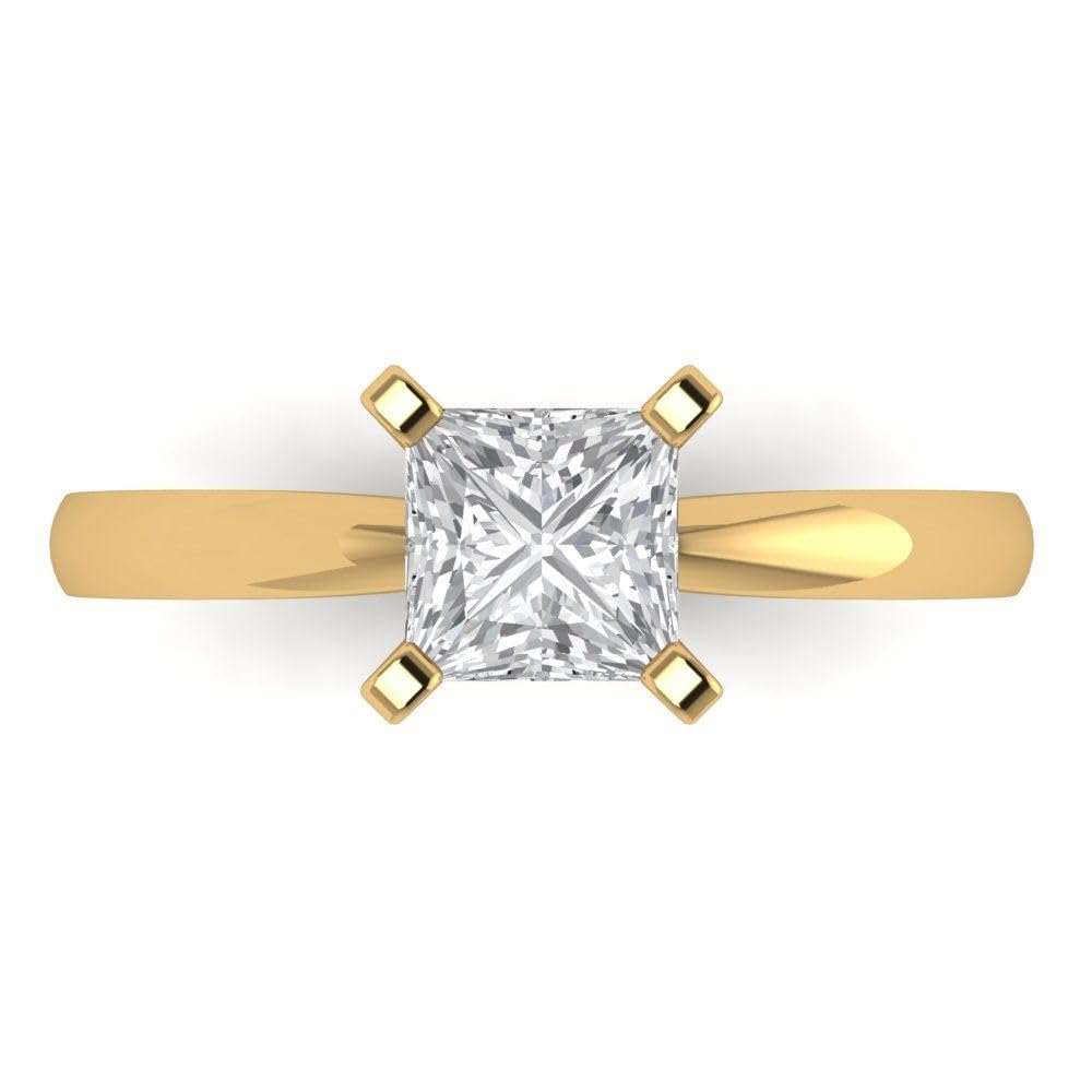 Clara Pucci 1.0 ct Princess Cut Solitaire Genuine Moissanite Wedding Bridal Designer Anniversary Engagement Ring in 14k Yellow Gold