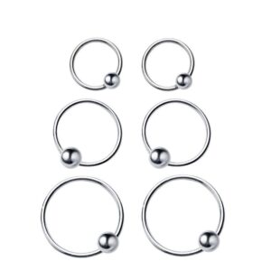 20G Sterling Silver Ball Bead Sleeper Small Hoop Earrings Tragus Cartilage Nose Rings Septum Piercing Huggie Hoops (3Pairs 8/10/12mm)