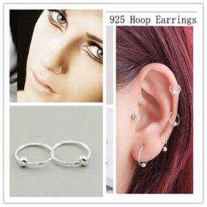 20G Sterling Silver Ball Bead Sleeper Small Hoop Earrings Tragus Cartilage Nose Rings Septum Piercing Huggie Hoops (3Pairs 8/10/12mm)