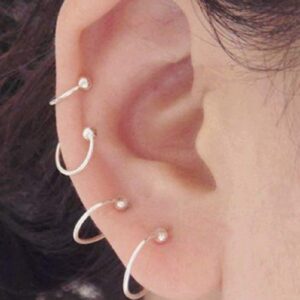 20G Sterling Silver Ball Bead Sleeper Small Hoop Earrings Tragus Cartilage Nose Rings Septum Piercing Huggie Hoops (3Pairs 8/10/12mm)