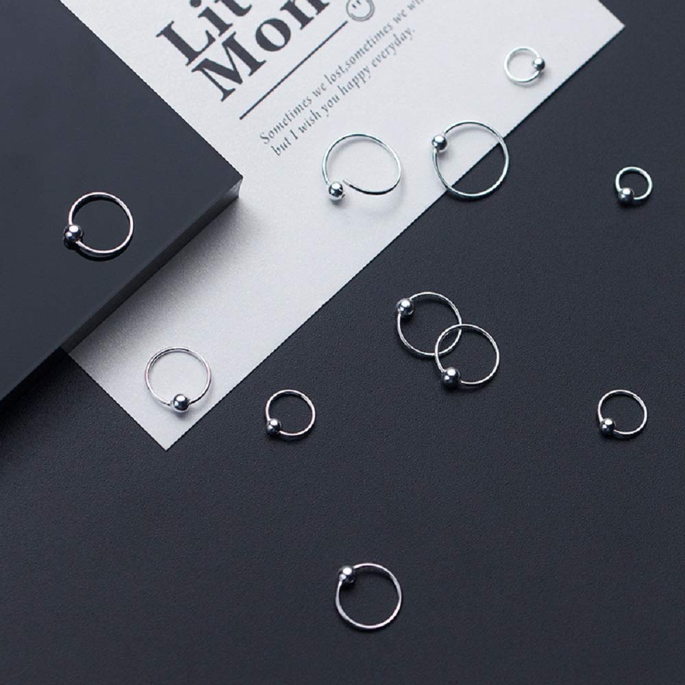 20G Sterling Silver Ball Bead Sleeper Small Hoop Earrings Tragus Cartilage Nose Rings Septum Piercing Huggie Hoops (3Pairs 8/10/12mm)