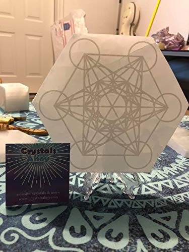 6" Hexagon Selenite Charging Plate, Metatrons Cube Grid, E1017, Sacred Geometry, Crystal Grid