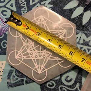 6" Hexagon Selenite Charging Plate, Metatrons Cube Grid, E1017, Sacred Geometry, Crystal Grid