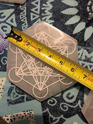 6" Hexagon Selenite Charging Plate, Metatrons Cube Grid, E1017, Sacred Geometry, Crystal Grid