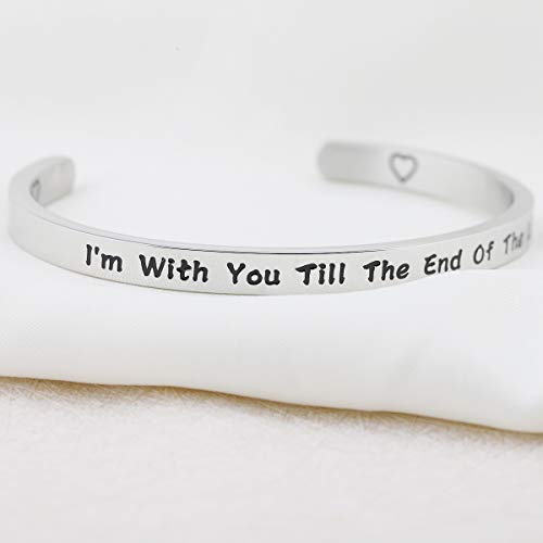 FUTOP I’m with You Till The End of The Line Cuff Bracelet Gift for Boyfriends, Girlfriends Mother Gift From Daughter, Son (line cuff)