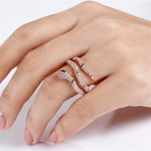 GNOCE "Creative Life Force 18K Rose Gold S925 Sterling Silver Green Snake Ring With Clear Cz Stones Womens Cool Crystal Jewelry Accessories Snake Rings For Women Fashion Rhinestones Rings (8(U.S))