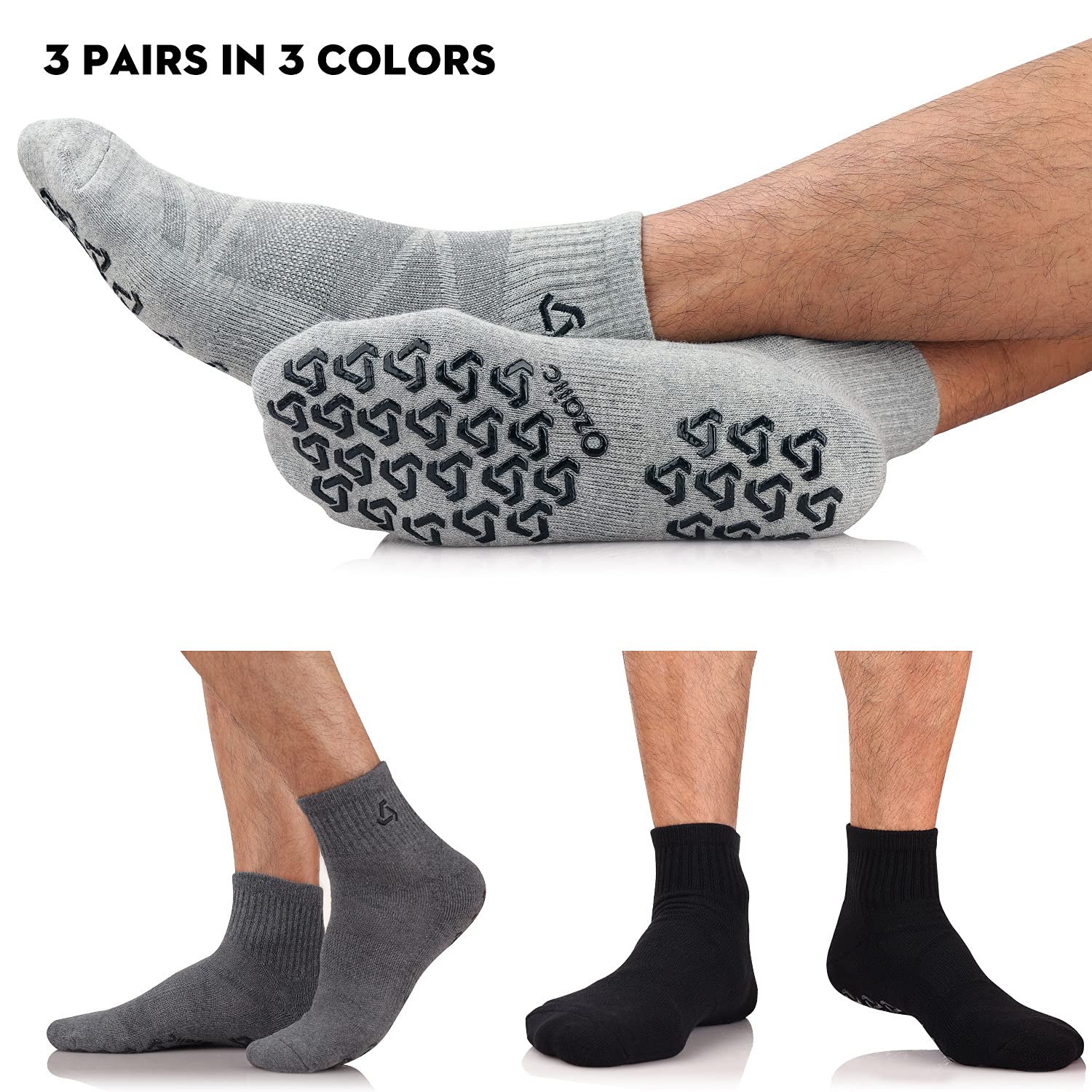 Ozaiic Non Slip Socks Grip for Yoga Home Workout Pure Barre, Pilates, Hospital, Ideal Cushion Socks for Men and Women