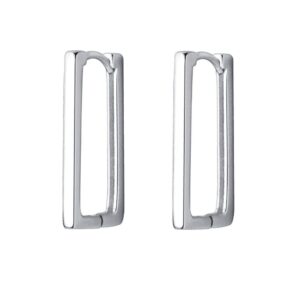 Rectangle Minimalist Sterling Silver Small Hoop Earrings for Women Girls Cartilage Dainty Huggie Hoops 20mm